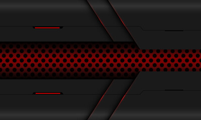 Abstract metallic red circle mesh black shadow geometirc design modern futuristic technology background vector