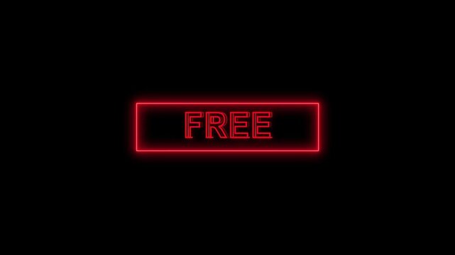Red Neon Sign With The Word FRE In A Rectangle On A Black Background free text. Glowing Red Neon FRE Text in Rectangle, Modern Free Text Graphic. Red Neon FRE Text in Rectangle on Dark Background.