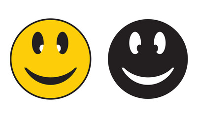 Yellow and black smiley face icons. Two simple smiley face icons, one yellow and one black, symbolizing happiness, contrast, and duality on a white background.
