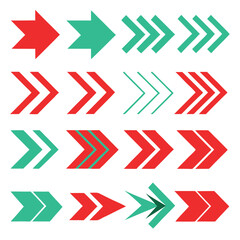 Assorted Arrow Vector Designs in Red and Green Pointing Right Direction Signs for Web and Graphic Design