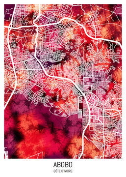 Abobo Cote d'Ivoire City Downtown Street Map. Downtown tourism, house art travel, scenic metropolis concept travel art city, patriotic abstract banner, view office street