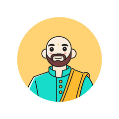 Bald man with full beard and mustache in traditional attire