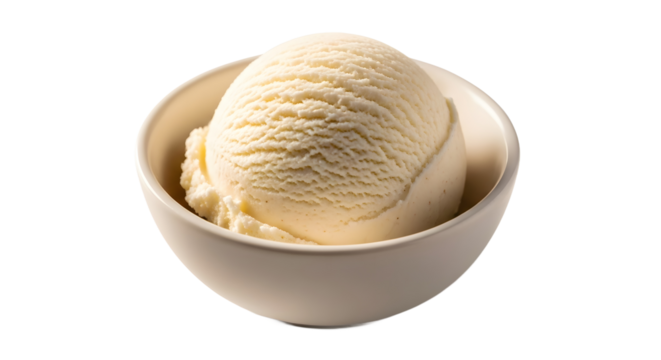 Delicious Scoop of Creamy Vanilla Ice Cream in a Bowl on a White Background
