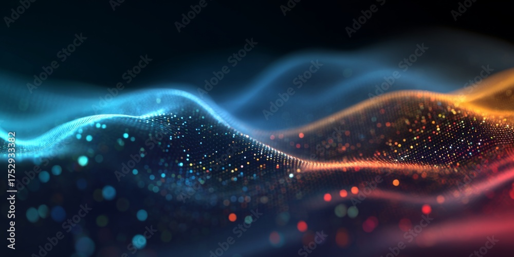 Canvas Prints abstract flowing waves with dots and gradient colors creating a digital atmosphere background