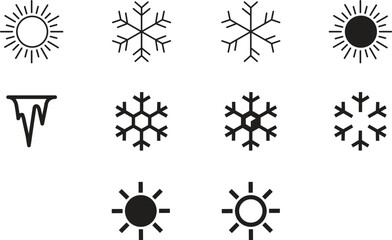 Editable weather icon set with temperature, sun, rain, snow, cloud, humidity, storm, summer, winter, spring, cloudy seasons, vector illustration, climate, forecast, thermometer, lightning, meteorology