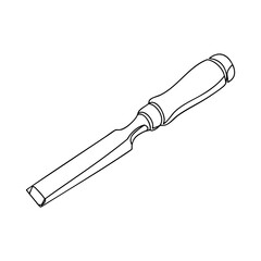 Fototapeta premium Vector line art illustration of a wood chisel tool, minimalist black outline used for carpentry, sculpture, or woodworking design