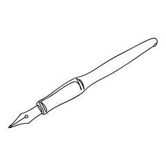 Obraz premium Vector line art of a classic fountain pen with elegant curved body and metal nib, detailed outline drawing for stationery and writing themes.