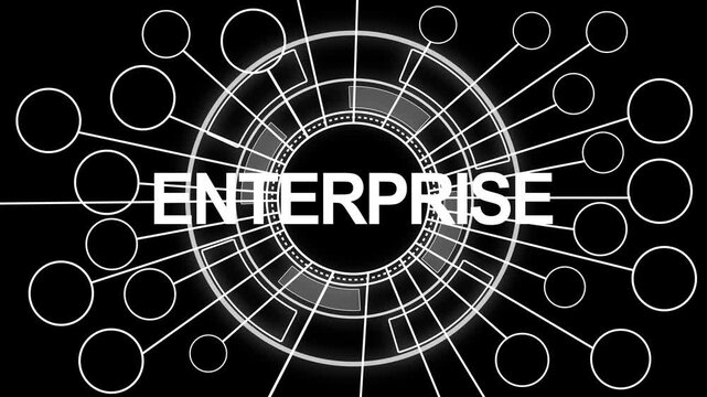 Futuristic enterprise network connection diagram with interconnected digital circles
