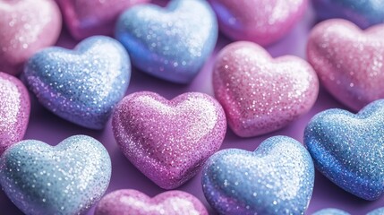 Fototapeta premium Sparkling Pink and Blue Glitter Hearts Background.