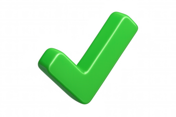 Green 3d check mark icon signifying approval, success, and correct choice. Graphic element with transparent background