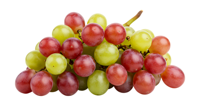A fresh and juicy cluster of mixed red and green table grapes isolated on a white background