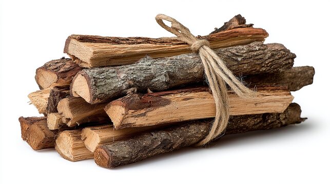 Rustic firewood bundle tied with twine ready for cozy winter nights and crackling fireplaces for holiday warmth and rustic charm