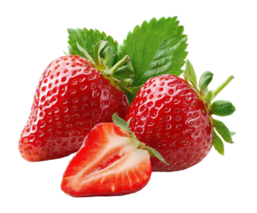 Fresh strawberries dropping and splashing into milk