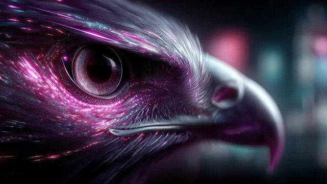 Futuristic Cyberpunk Style Eagle Eye with Purple Tech