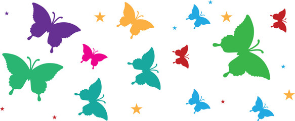 Obraz premium Flying butterflies silhouette black set isolated on transparent background