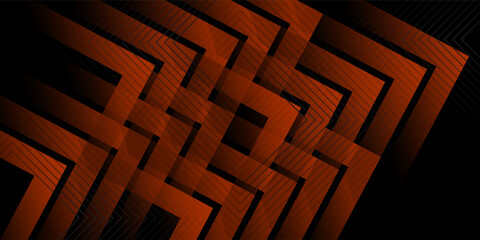 Futuristic design dark black background with orange arrow geometric 3D background overlap pattern layer on dark background. Eps10 vector