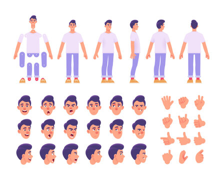 Customizable Flat Design Male Avatar: Expressive Animation Pack