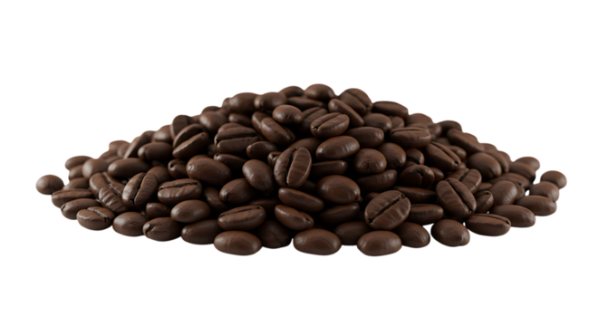 Aromatic pile of freshly roasted whole coffee beans isolated on a clean white background