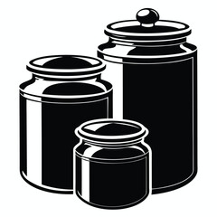 Black canister set displays three canisters of varying sizes on a plain white setting