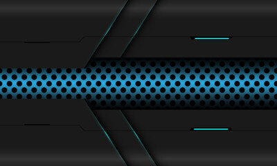 Abstract metallic blue circle mesh black shadow geometirc design modern futuristic technology background vector