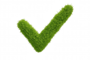 Green grass check mark symbol representing environmental success, ecology, organic validation, and natural approval