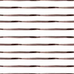 Seamless striped pattern. Dark brown watercolor stripes. A simple and straightforward print for pillows, tablecloths, and other fabrics. Modern style            