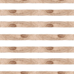 Seamless striped pattern. Brown watercolor stripes imitating the cut of light wood. A simple and straightforward print for pillows, tablecloths, and other fabrics. Contemporary style