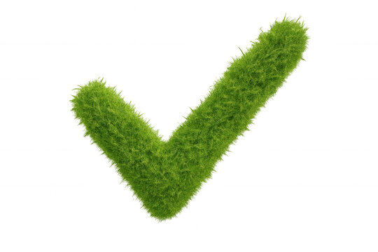 Green grass check mark symbol representing environmental success, ecology, organic validation, and natural approval