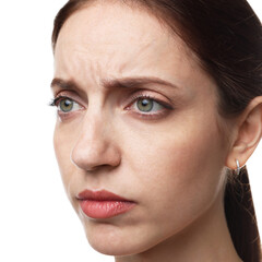 Obraz premium Woman with beautiful eyes on white background, closeup