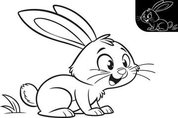 Cute Cartoon Rabbit Sitting with Big Ears and a Happy Face