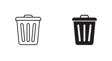 Two black and white trash can icons in a simple vector style