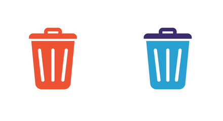 A pair of colorful trash cans one red and one blue isolated