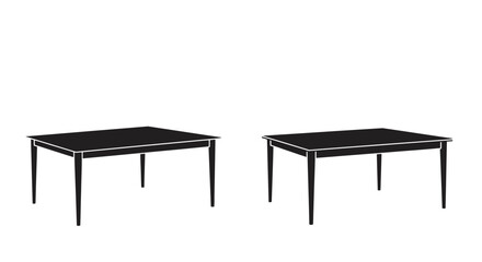 Two simple black square tables with thin legs are displayed