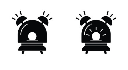 Simple black and white illustration of two classic alarm clocks