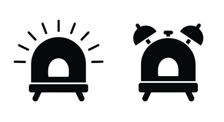 Two black alarm clock icons with ringing bells displayed prominently
