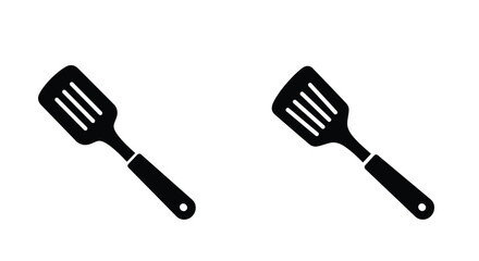 Simple black and white illustration of two kitchen spatulas on white background