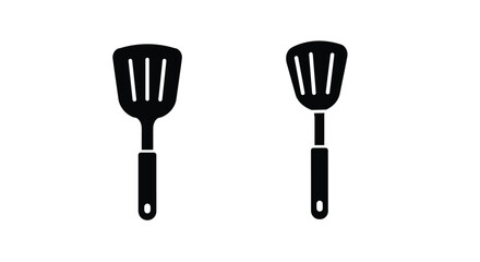 Simple black and white illustration of two kitchen spatulas displayed