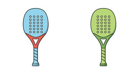 Two colorful pickleball paddles displayed side by side with dotted surfaces