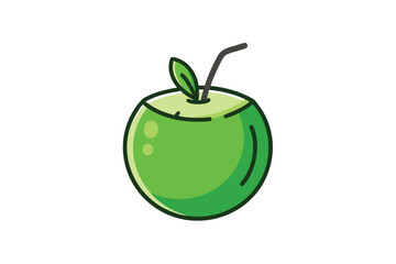 Stylized green apple with a dark outline appears against white background