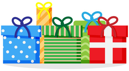 Festive Christmas presents in a pile, Wrapped Xmas gift design elements