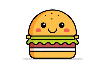 Smiling cartoon burger features fresh lettuce, delicious meat, and a seeded bun