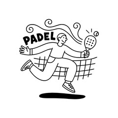 Padel Player Black and White Vector Illustration — Fun Cartoon Sport Design