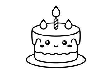 Animated dessert cake with burning candle atop a plate featuring a smiling face