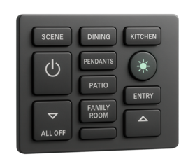Multi-button control panel for managing various zones in spacious family rooms.