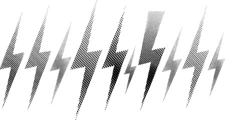 Array of lightning bolt icons in a grayscale halftone pattern, representing energy, power, and electricity, suitable for graphic design