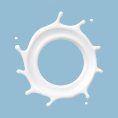 Milk circle splash isolated on blue background. Vector dairy concept