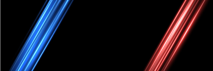 Blue red diagonal neon light beams on black background. Glowing streaks create sci-fi energy effect with vibrant contrast and dynamic angles. Futuristic lighting composition vector. © Mariquita vector