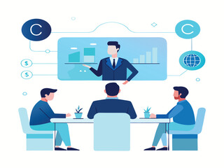 Vector art of business meeting with online presentation