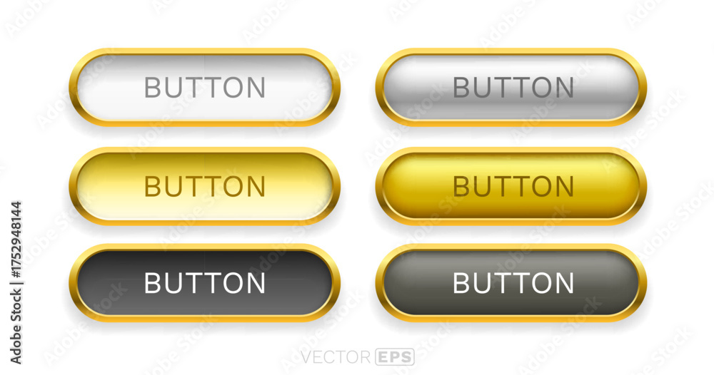 Wall mural glossy gold-framed buttons collection. a set of elegant ui elements in various shades.