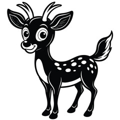 Cute cartoon deer with large antlers, a simple vector illustration of a wild stag silhouette isolated on white for Christmas nature or wildlife themes